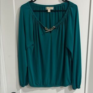 MK top Green Blouse with Gold Chain Accent